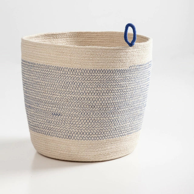 Set x3 Canastos circulares de Yute Blanco y Azul con manija