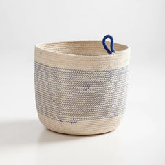 Set x3 Canastos circulares de Yute Blanco y Azul con manija