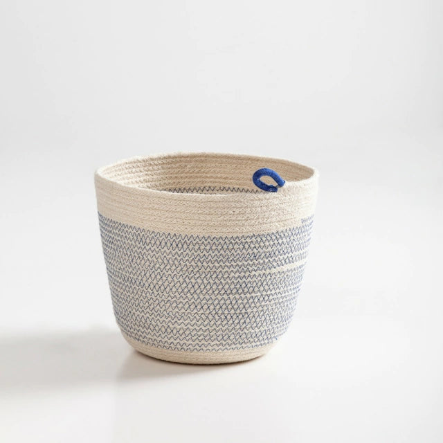 Set x3 Canastos circulares de Yute Blanco y Azul con manija