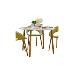 Mesa Camelia redonda Tapa Blanca Patas de Madera Natural