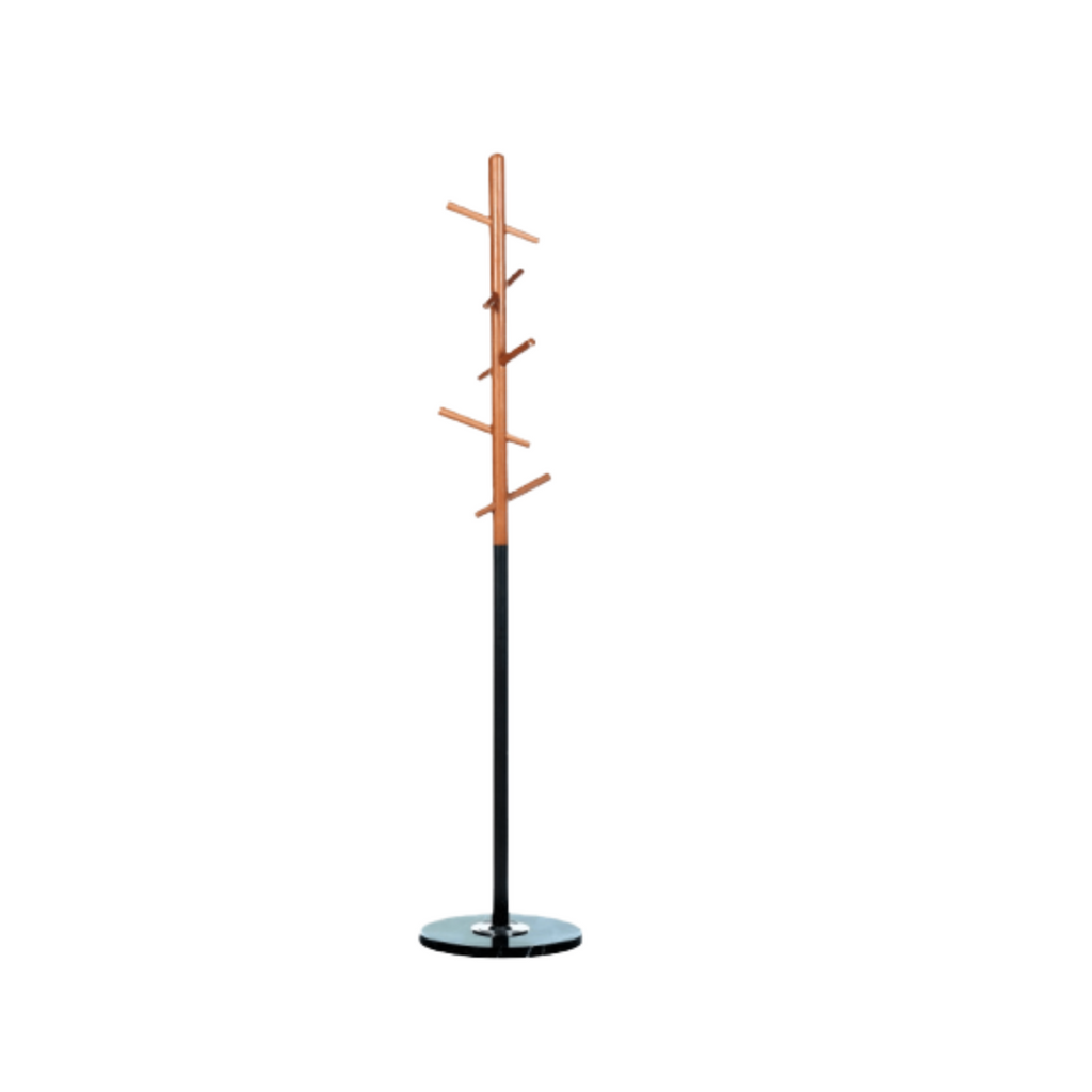 Perchero combinado de madera con 6 ganchos base simil marmol