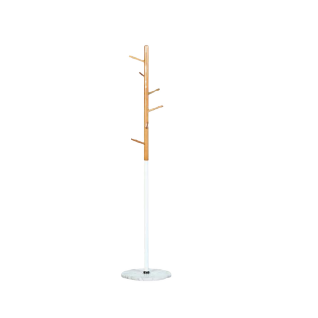Perchero combinado de madera con 6 ganchos base simil marmol