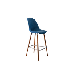 Banqueta Nina Wood Tapizada en Lino azul con Patas de Madera