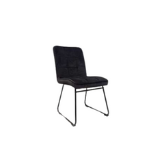 Silla barcelona tapizada en pana o ecocuero con patas trineo negro