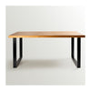 Image of Mesa de comedor de tapa de madera de roble y patas metálicas.