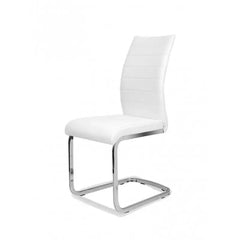 Silla Toronto blanca tapizada en ecocuero y patas trineo cromadas