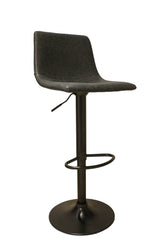 Banqueta Owen tapizada gris oscuro y patas oscuras. Regulable de 65 a 80 cm