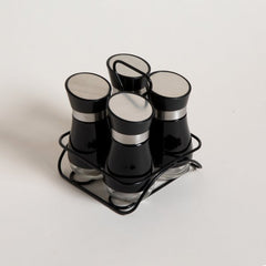 SET X 4 ESPECIEROS NEGROS EN RACK 120 ML - 15,5X15,5X15 CM