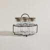 Image of SET X 6 ESPECIEROS VIDRIO Y ACACIA EN RACK 90 ML - 16X14 CM