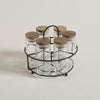 Image of SET X 6 ESPECIEROS VIDRIO Y ACACIA EN RACK 90 ML - 16X14 CM