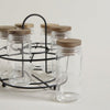 Image of SET X 6 ESPECIEROS VIDRIO Y ACACIA EN RACK 90 ML - 16X14 CM