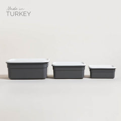 Set x 3 recipientes de plastico gris con tapa