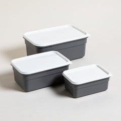 Set x 3 recipientes de plastico gris con tapa