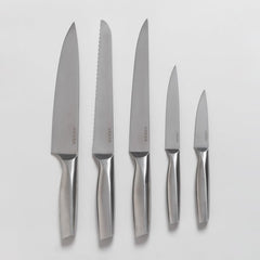 Set por 5 cuchillos con taco imantado plateado