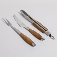 Set de asado acero inoxidable y madera