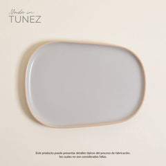 PLATO PLAYO ZARZIS GRIS CON BORDE NATURAL 29X21 CM