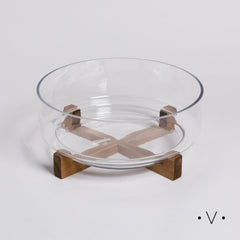 Bowl de vidrio con base de acacia 3.6 L