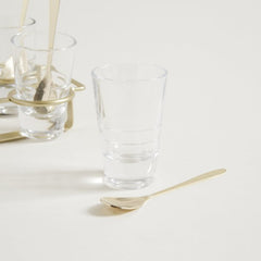 Set x 6 copetineros de vidrio con cuchara y rack de metal