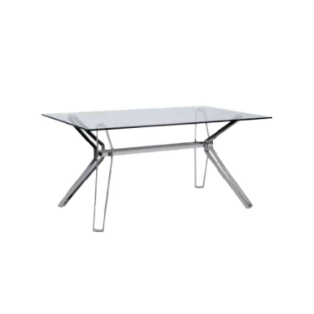 Mesa shiny con tapa de vidrio y patas de acero brillante