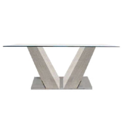 Mesa snow ash tapa de vidrio con patas de madera haya en color gris