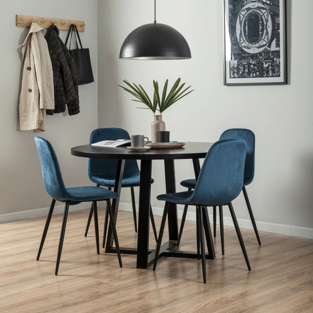 Mesa de comedor redonda Ø120 efecto madera con pata metálica negra