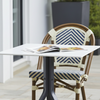 Image of Silla French bistro esterillado de simil ratan plástico con patas marrones - blanco y azul