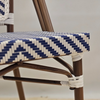 Image of Silla French bistro esterillado de simil ratan plástico con patas marrones - blanco y azul