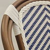 Image of Silla French bistro esterillado de simil ratan plástico con patas marrones - blanco y azul