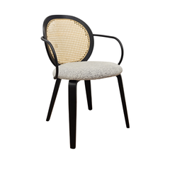 Silla Emily tapizada en tela bucle con patas negras metálicas