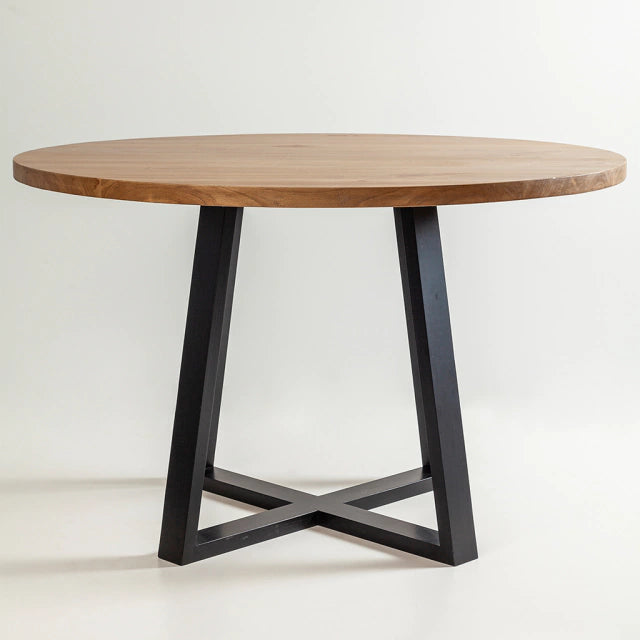 Mesa de comedor redonda Ø120 efecto madera con pata metálica negra Circle
