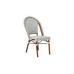Silla French bistro de esterillado simil ratan plástico con patas marrones - blanco y negro