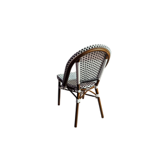 Silla French bistro de esterillado simil ratan plástico con patas marrones - blanco y negro