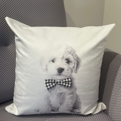 Almohadón velvet con aplique de moño family cachorro caniche