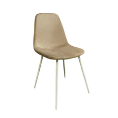 Silla Soho tapizada en pana con patas metálicas blancas.