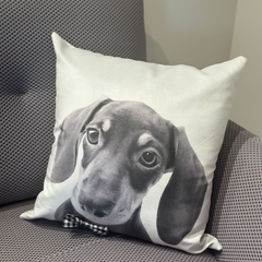 Almohadón velvet con aplique de moño family salchicha