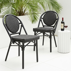Silla French bistro con esterillado simil rattan - negro
