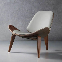 Sillon Hansen Madera Oscura Tapizado Ecocuero Blanco