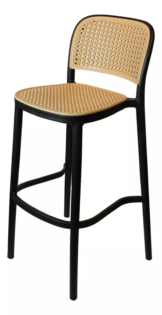 Banqueta Thonet en negro con asiento de rattan. Medida 38.5 x 30 x 90