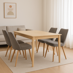 Mesa de madera paraíso Hindy y 4 sillas nórdicas Scandy