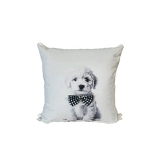 Almohadón velvet con aplique de moño family cachorro caniche