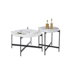 Mesa ratona set simil mármol y patas de metálicas negras