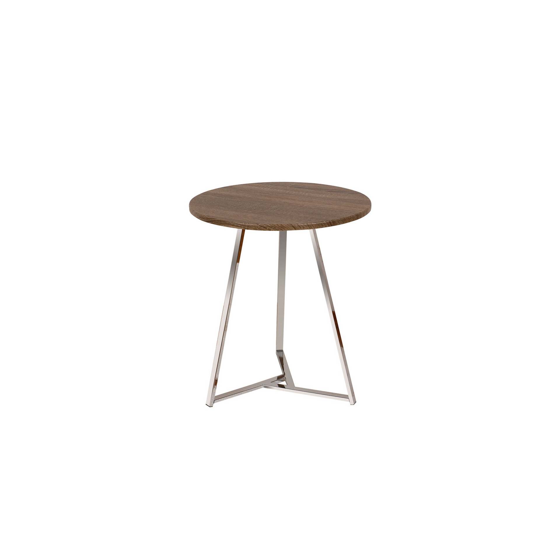 Mesa auxiliar Abby redonda con tapa de madera chocolate y patas cromadas - 45 cm díametro