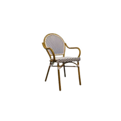 Silla French bistro de madera con un esterillado de ratan - blanco y azul