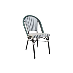 Silla French bistro de madera con un esterillado de ratan - verde y blanco