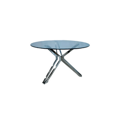 Mesa de comedor tiffany tapa de vidrio y patas cromadas.