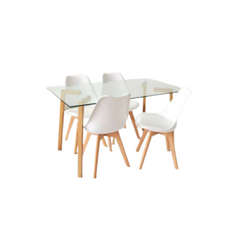 Combo: Mesa tap de 1.20 mts + 4 sillas tulip almohadón ecocuero con patas naturales