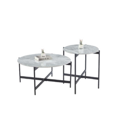 Set de Mesas Samantha en color simil mármol gris y con patas negras