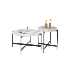 Set de Mesas Samantha en color simil mármol blanco y con patas negras