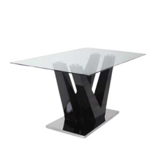 Mesa Dos Maderas con tapa de vidrio templado y patas de madera