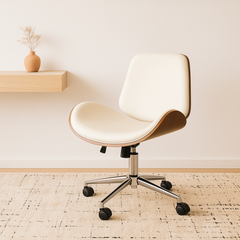Sillón de oficina diseño archie de ecocuero y respaldo de madera - estrella cromada